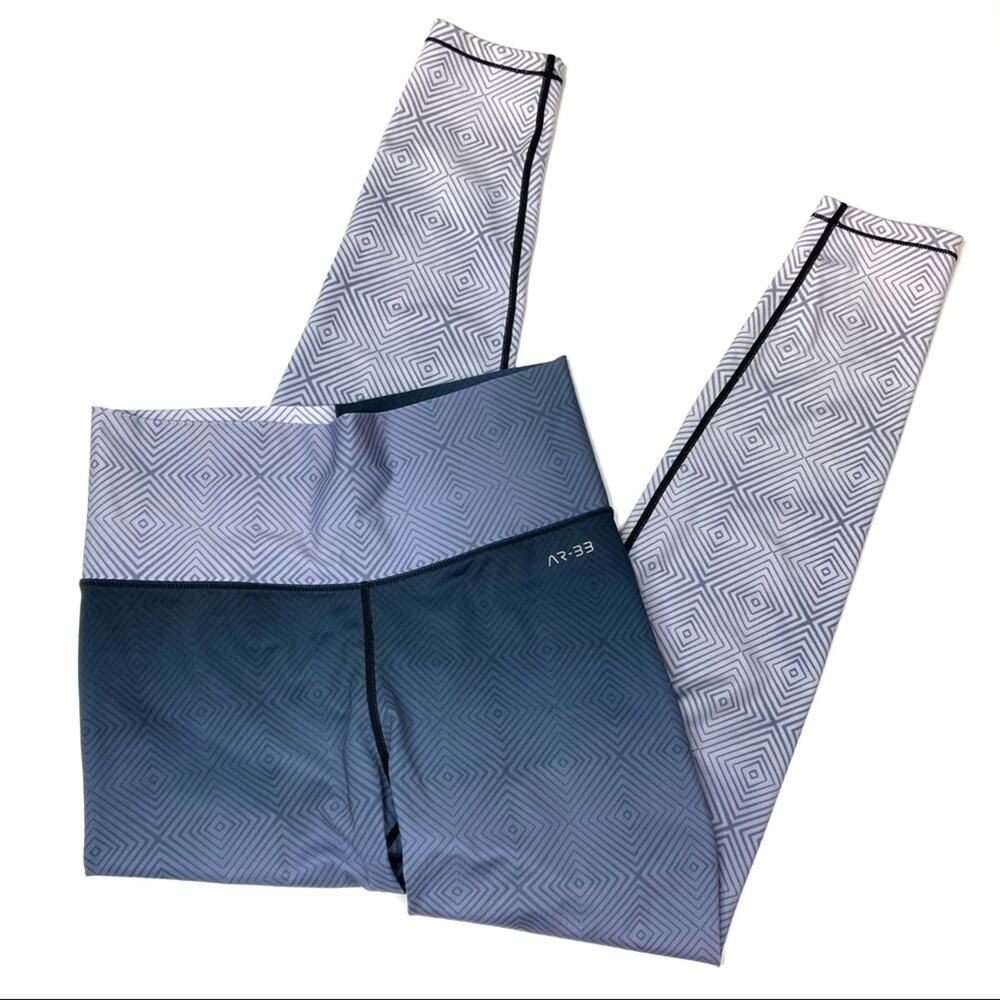 AR-33 Blue Geometric Compression Leggings Athletic Poly Spandex Womens Small